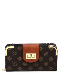 CM Monogram Turn Lock Crossbody Wallet CM041 BROWN/